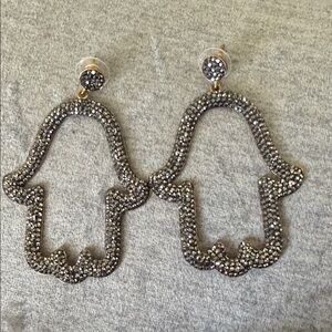 🖐️ Rhinestone Hamsa Hand Drop Earrings – Gold Tone